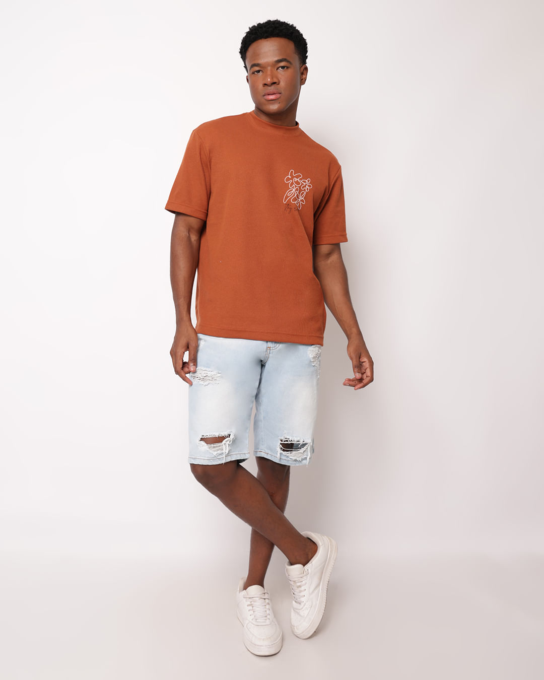 Camiseta Masculina Oversized Texturizada com Estampa Terracota