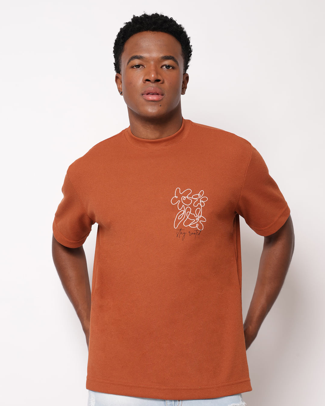 Camiseta Masculina Oversized Texturizada com Estampa Terracota