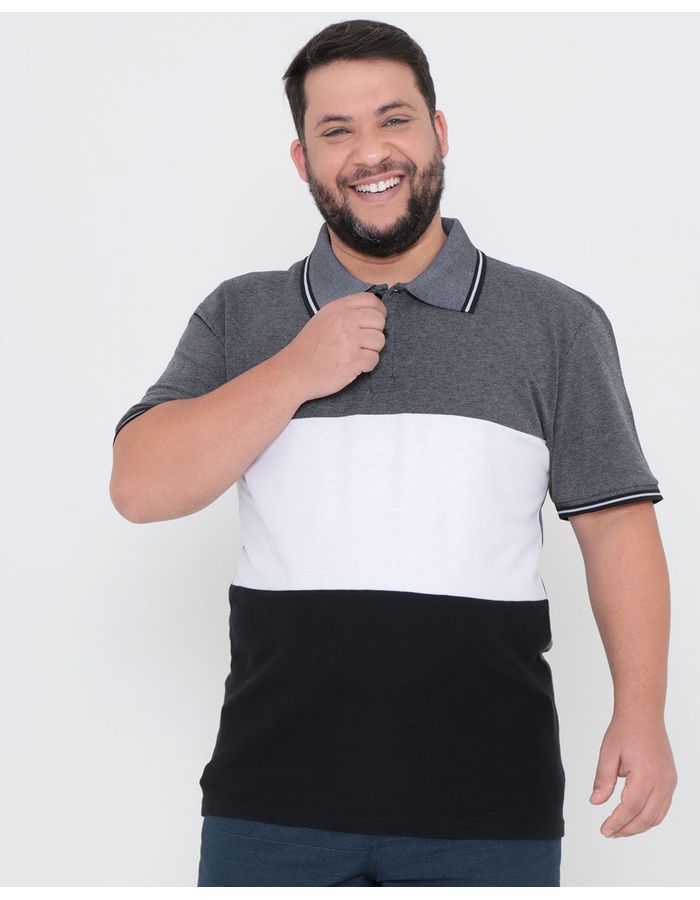 Polo-Masculina-Plus-Size-Recortes-Multicor-Cinza