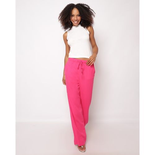 Calça Feminina Berry & Co. Pantalona Viscolinho com Bolsos Rosa