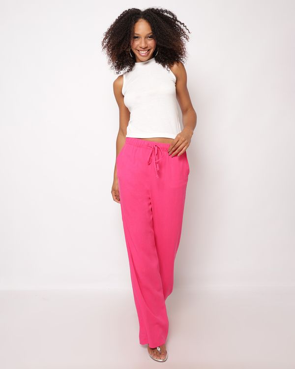 Calça Feminina Pantalona Berry & Co. Viscolinho com Bolsos Rosa G