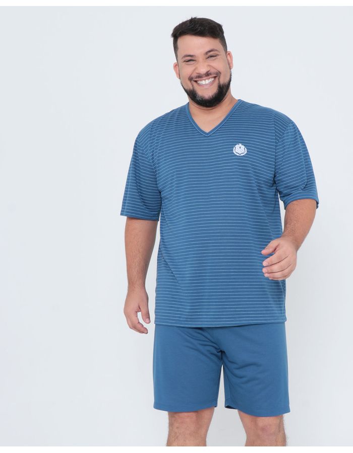 Pijama-Masculino-Plus-Size-Listrado-Azul