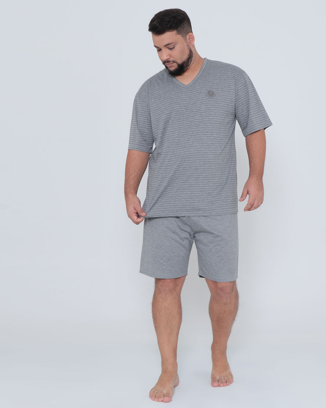 Pijama-Masculino-Plus-Size-Listrado-Cinza