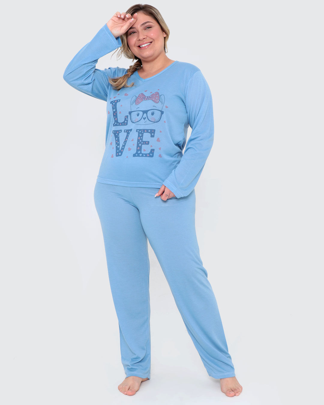 Pijama-Longo-Plus-Size-Estampa-Frontal-Azul