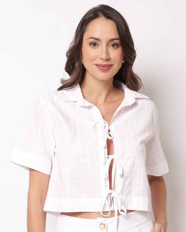 Camisa Feminina Cropped Algodão Berry & Co. Amarração Branca G