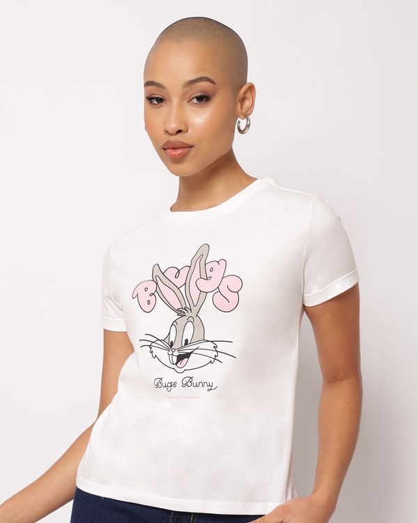 Camiseta Feminina Algodão Pernalonga Manga Curta Branca P