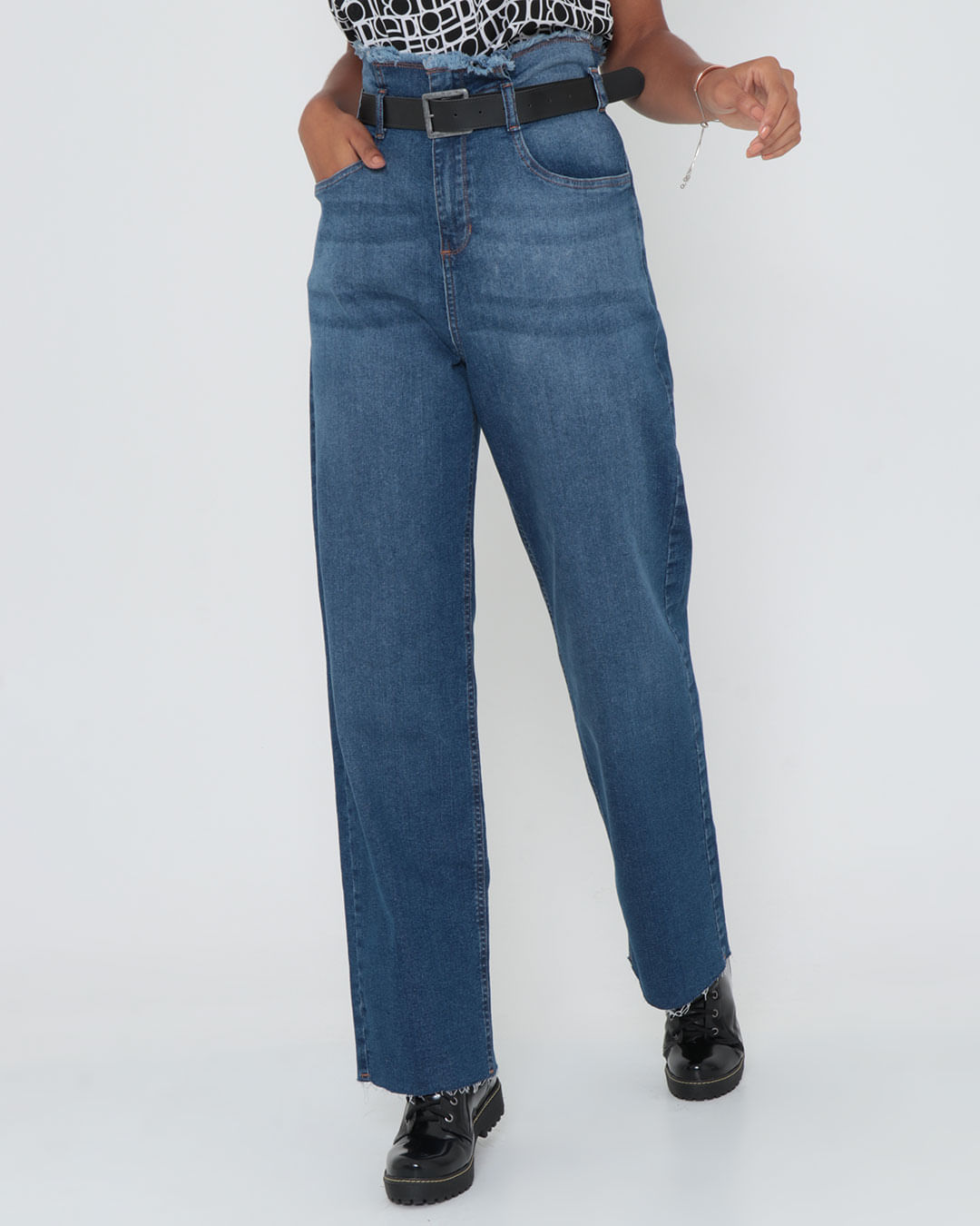 Calca-Jeans-Feminina-Pantalona-Com-Cinto-Azul-