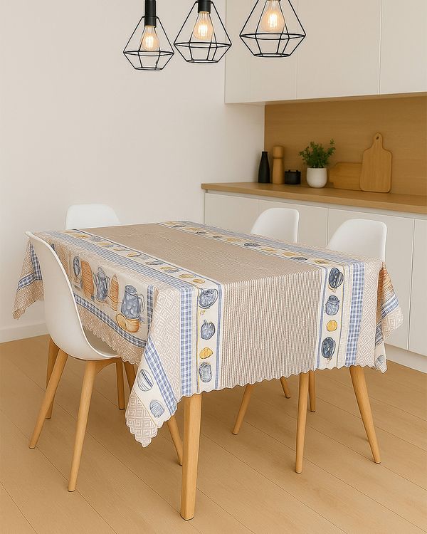 Toalha de Mesa Quadrada Térmica Salehtex Estampada Bege UN
