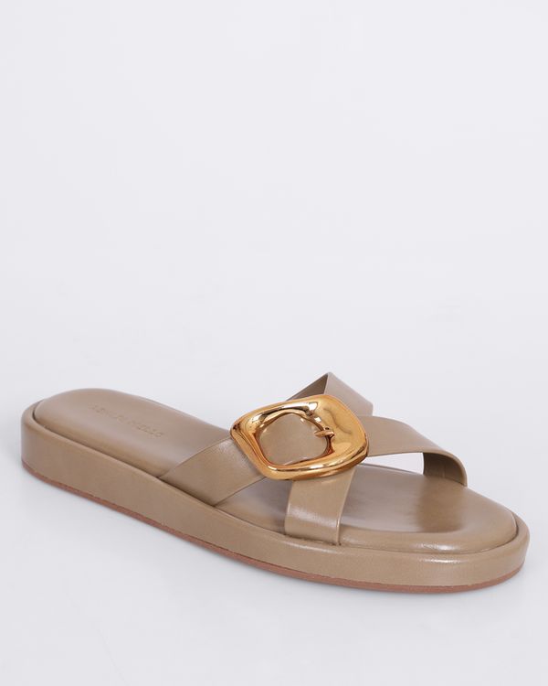 Sandália Feminina Flatform Fivela Dourada Verde 37