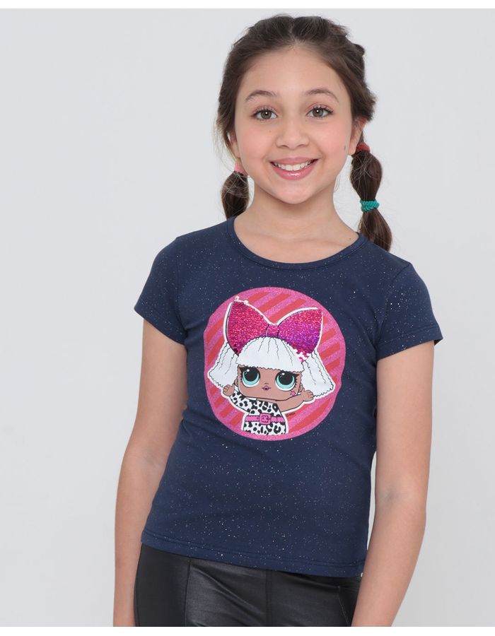 Blusa-Infantil-Estampa-Boneca-LOL-Glitter-Azul-Marinho-