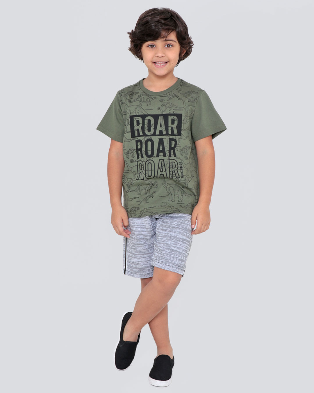 Camiseta-Infantil-Manga-Curta-Dinossauros-Verde-Escuro