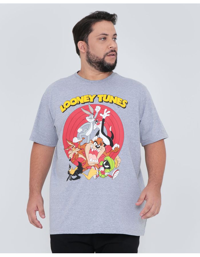 Camiseta-Masculina-Plus-Size-Looney-Tunes-Mescla-Cinza