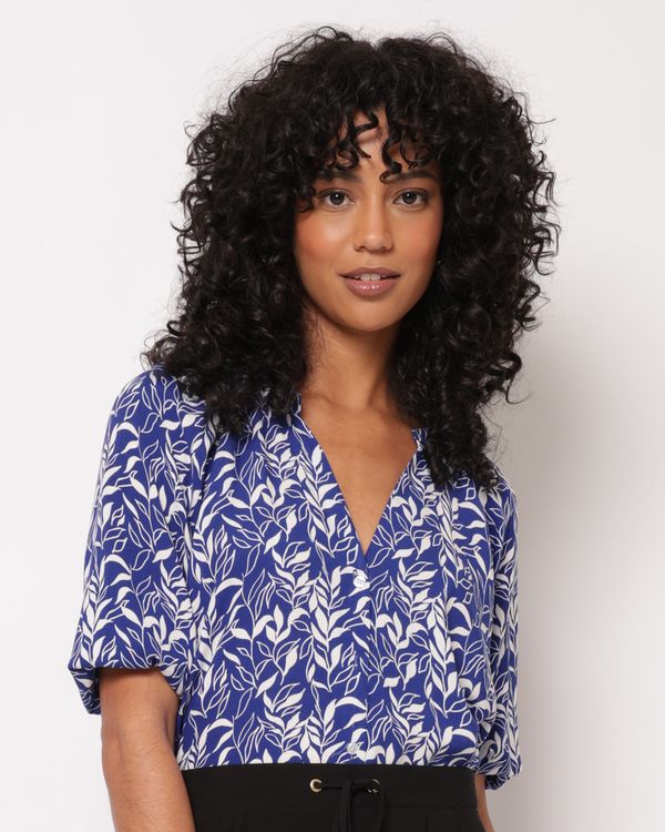 Camisa Feminina Viscose Berry & Co. Manga 3/4 Estampa Floral Azul GG