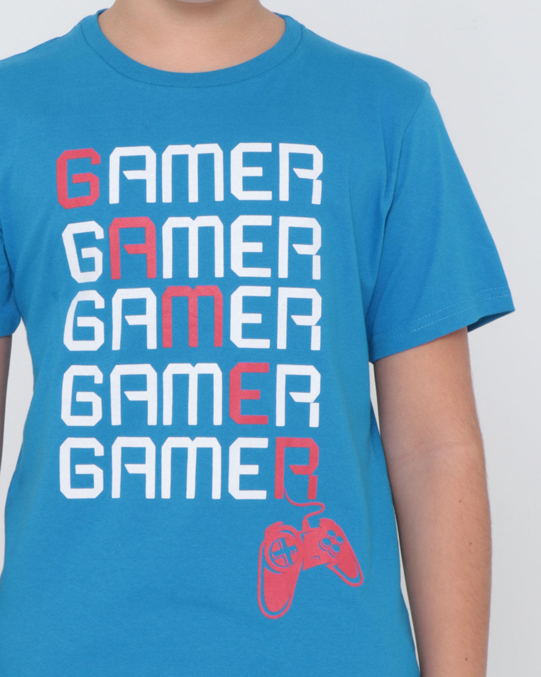Camiseta-Infantil-Estampa-Gamer-Manga-Curta-Azul