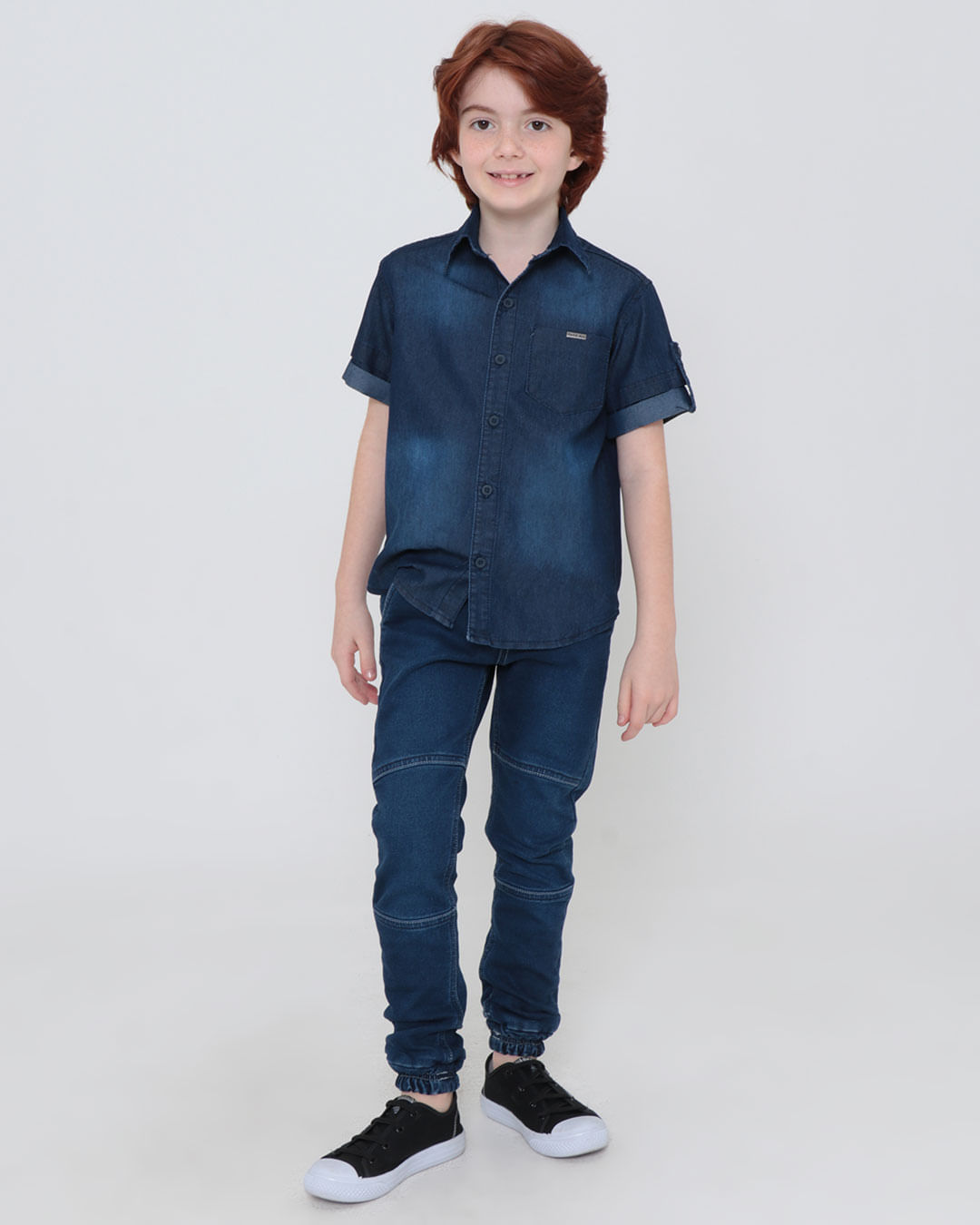 Camisa-Jeans-Infantil-Manga-Curta-Basica-Azul-Escuro