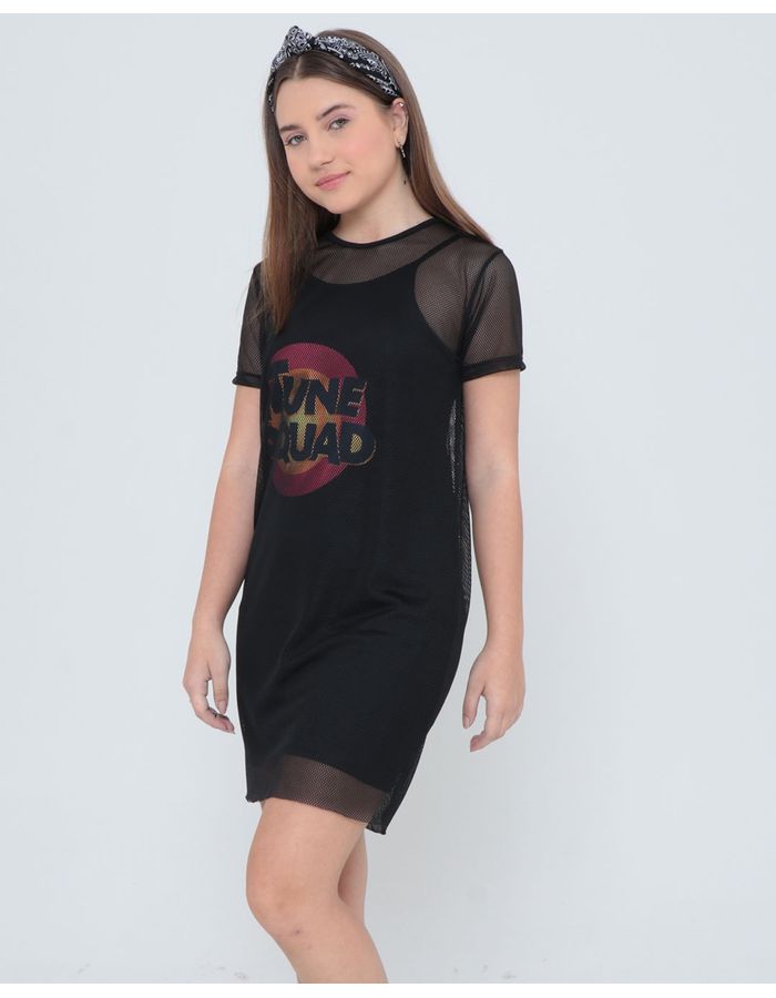 Vestido-Juvenil-Tela-Space-Jam-Looney-Tunes-Preto