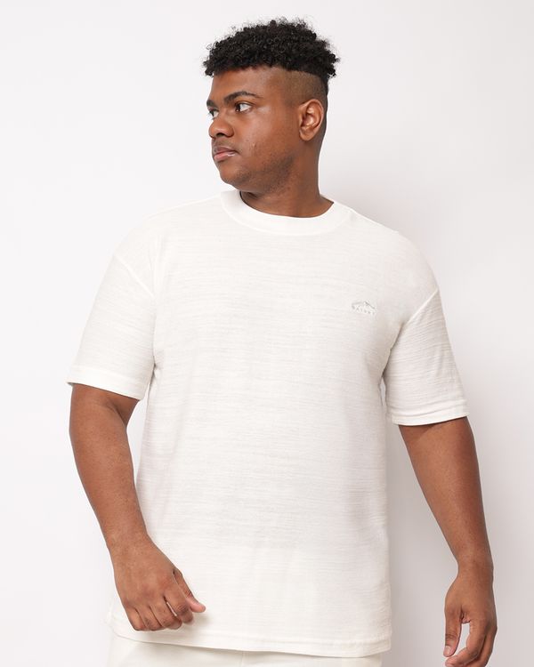 Camiseta Plus Size Masculina Texturizada Bordado Manga Curta Off White G3