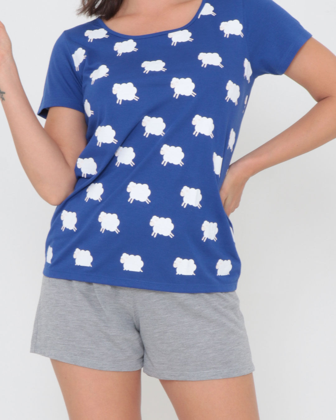 Pijama-Feminino-Manga-Curta-Estampa-Ovelhas-Azul