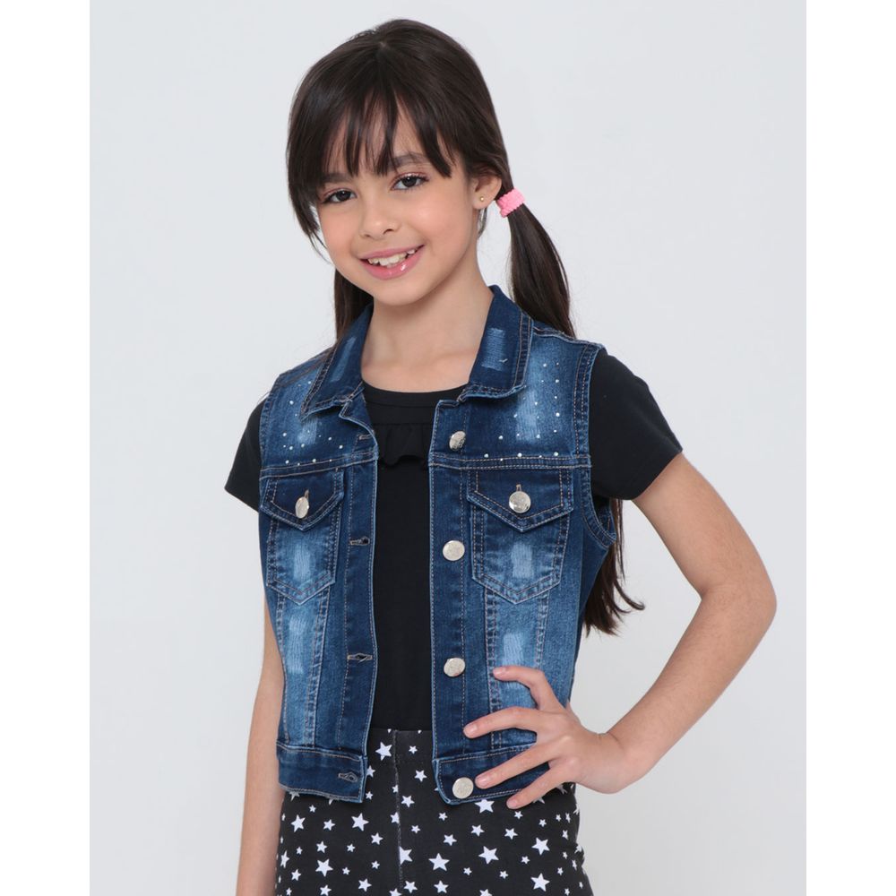 Go up and down thickness Parliament Colete Jeans Infantil Strass Azul Escuro | Lojas Torra - torratorra