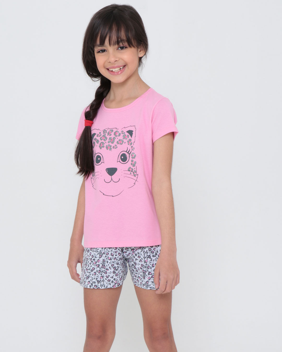 Pijama-Infantil-Curto-Estampa-Animal-Print-Rosa-Claro-