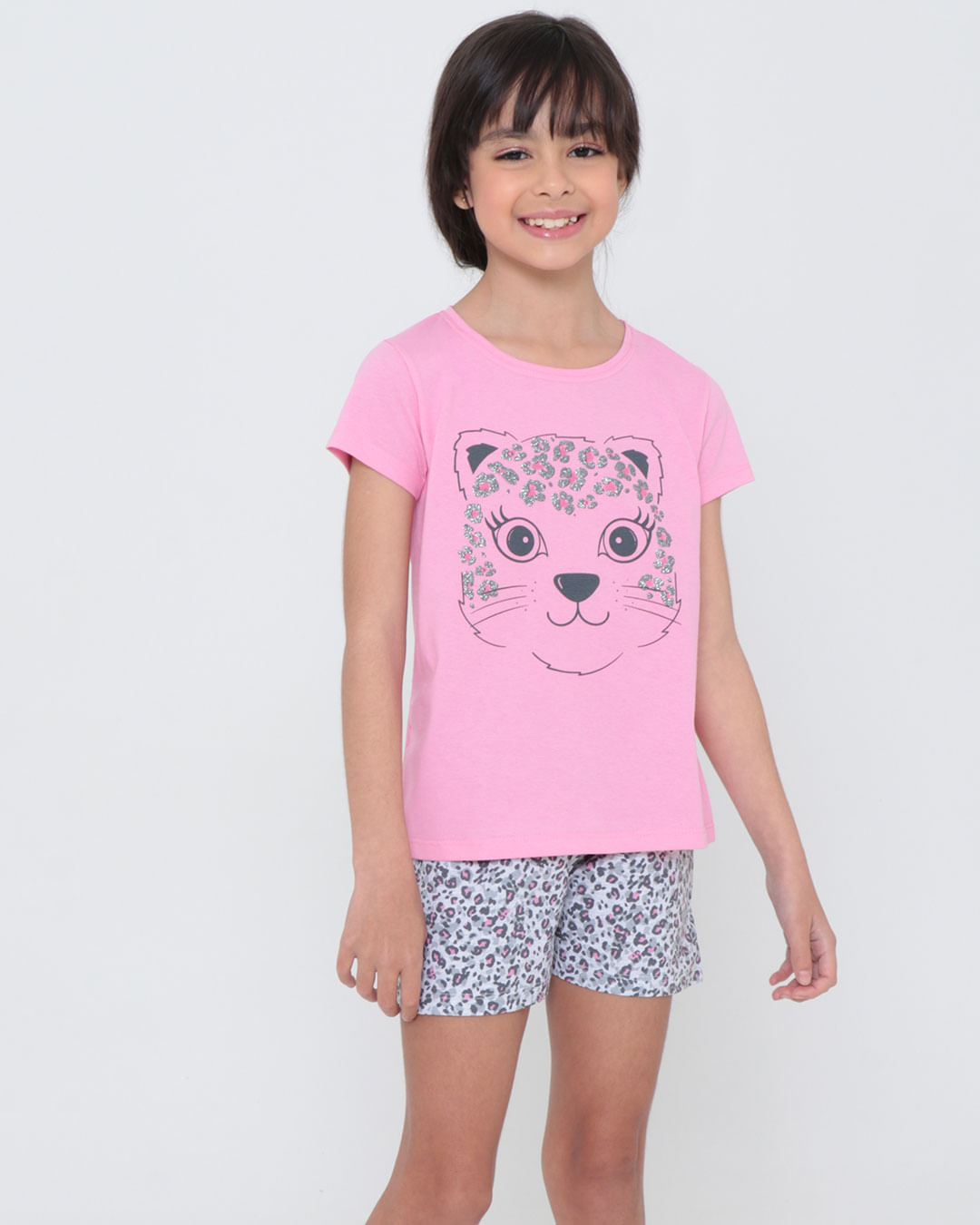 Pijama-Infantil-Curto-Estampa-Animal-Print-Rosa-Claro-