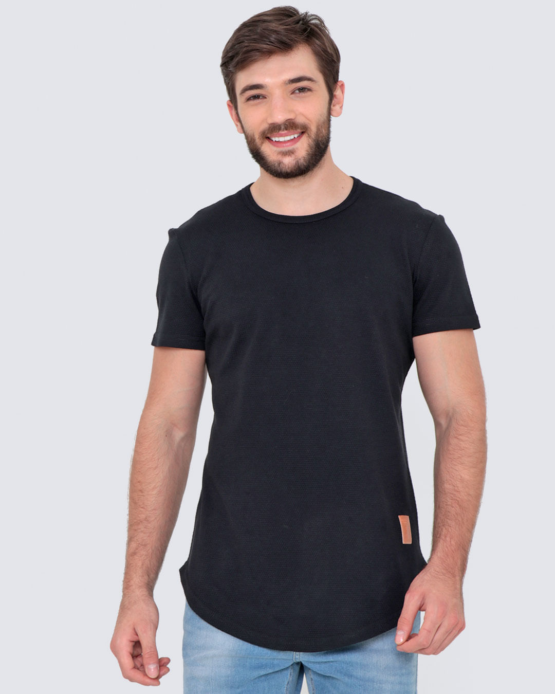 Camiseta-Longline-Texturizada-Preta