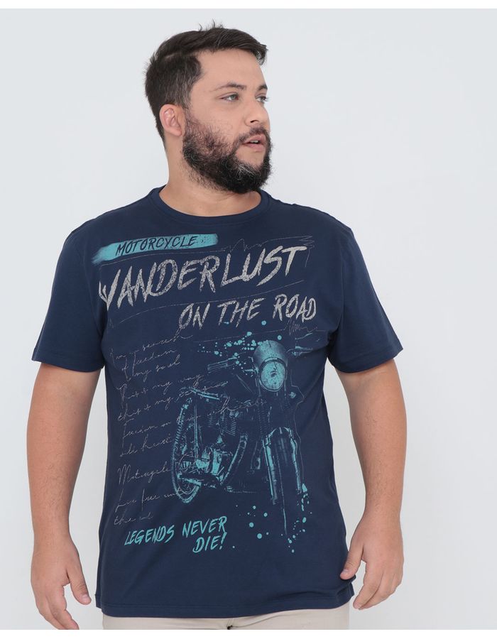 Camiseta-Masculina-Plus-Size-Estampa-Motorcycle-Marinho