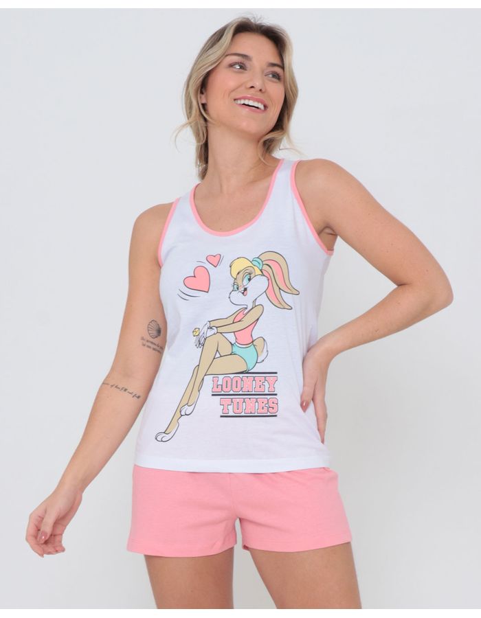 Pijama-Feminino-Lola-Bunny-Looney-Tunes-Branco