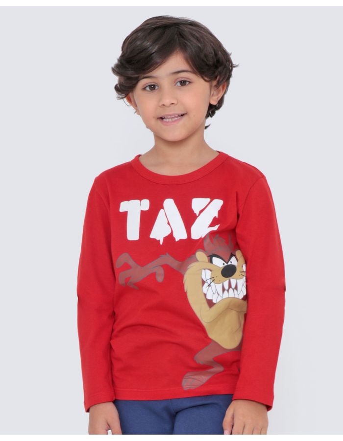 Camiseta-Infantil-Manga-Longa-Taz-Mania-Looney-Tunes-Vermelha