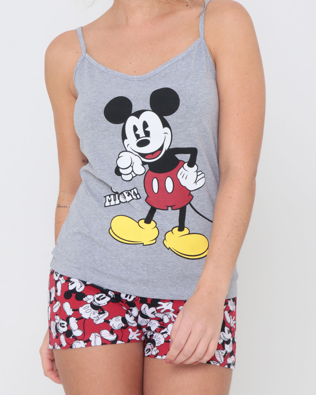 Pijama-Feminino-Curto-Mickey-Mouse-Disney-Cinza