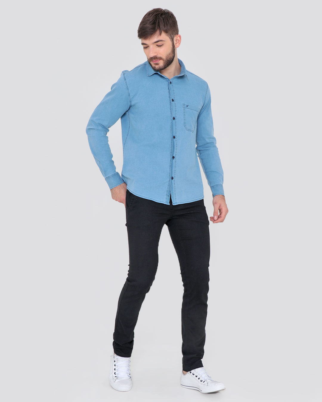 Camisa-Jeans-Masculina-Basica-Denim-Azul-Claro