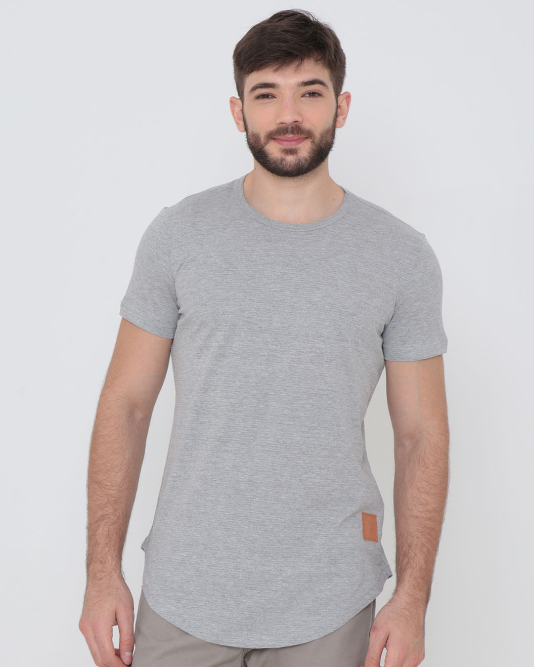 Camiseta-Masculina-Longline-Manga-Curta-Mescla-Cinza