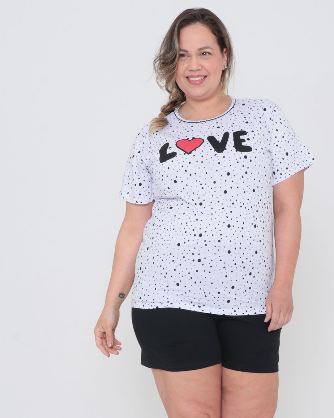 Pijama-Feminino-Curto-Plus-Size-Estampa-Love-Branco