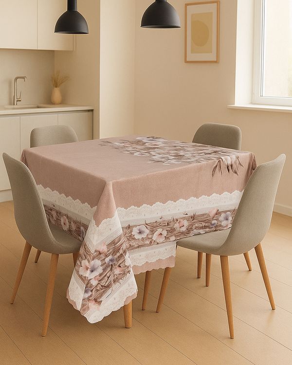 Toalha de Mesa Quadrada Térmica Salehtex Estampada Bege UN