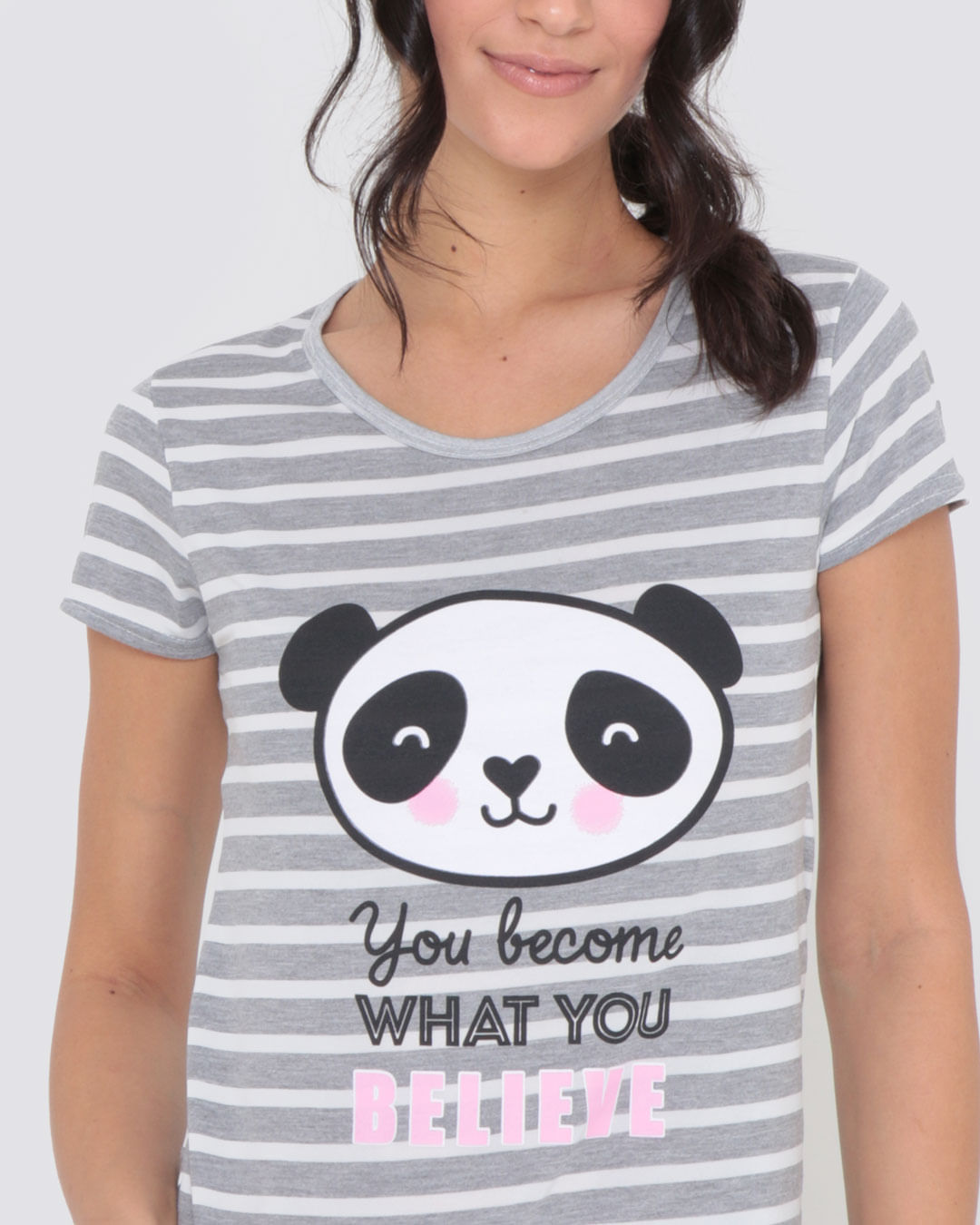 Pijama-Feminino-Curto-Listrado-Estampa-Panda-Cinza