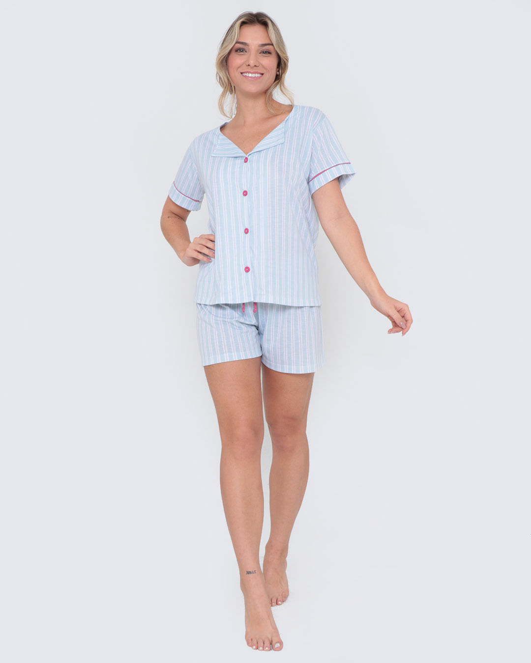 Pijama-Feminino-Curto-Listrado-Azul-Claro
