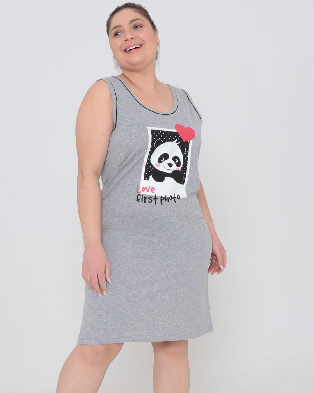 Camisola-Regata-Plus-Size-Estampa-Panda-Cinza-Claro