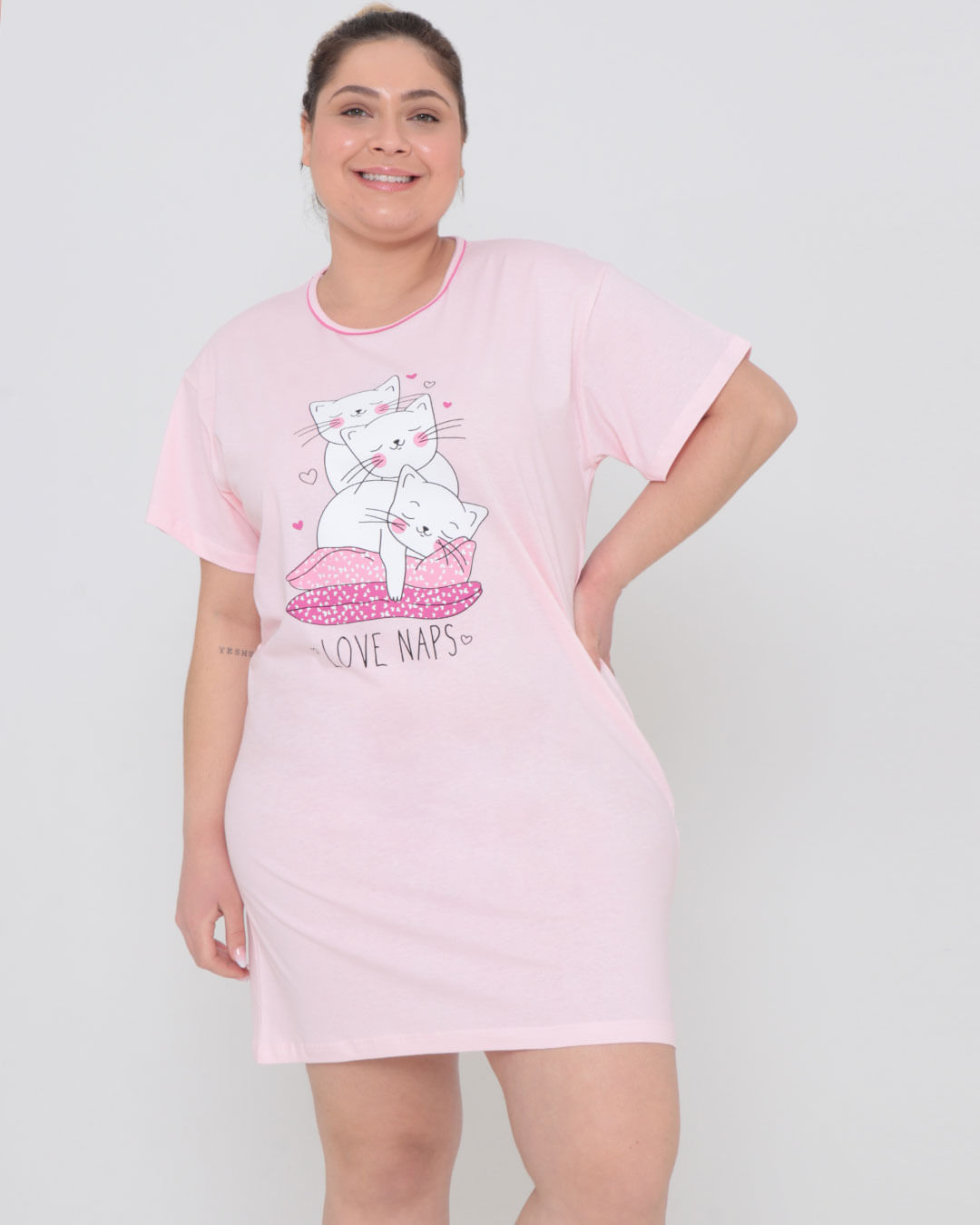 Camisola-Plus-Size-Estampa-Gatos-Rosa-Claro