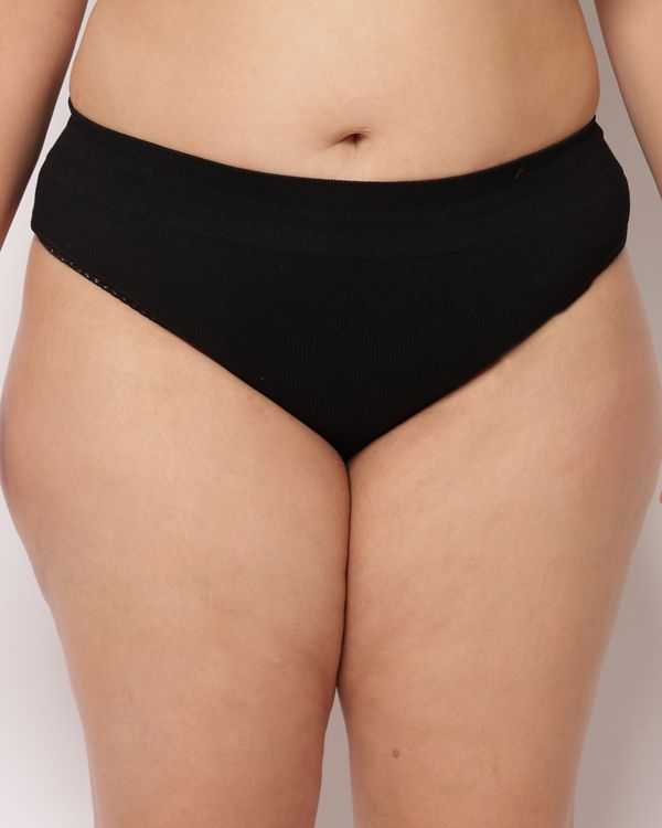 Calcinha Plus Size Cintura Alta Canelada Preto G3