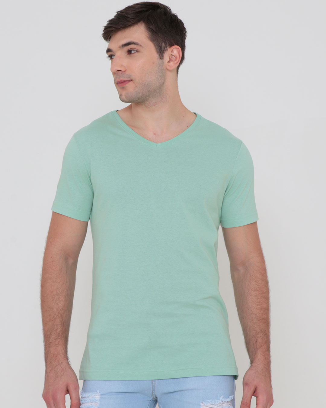 Camiseta-Masculina-Decote-V-Basica-Verde-Claro