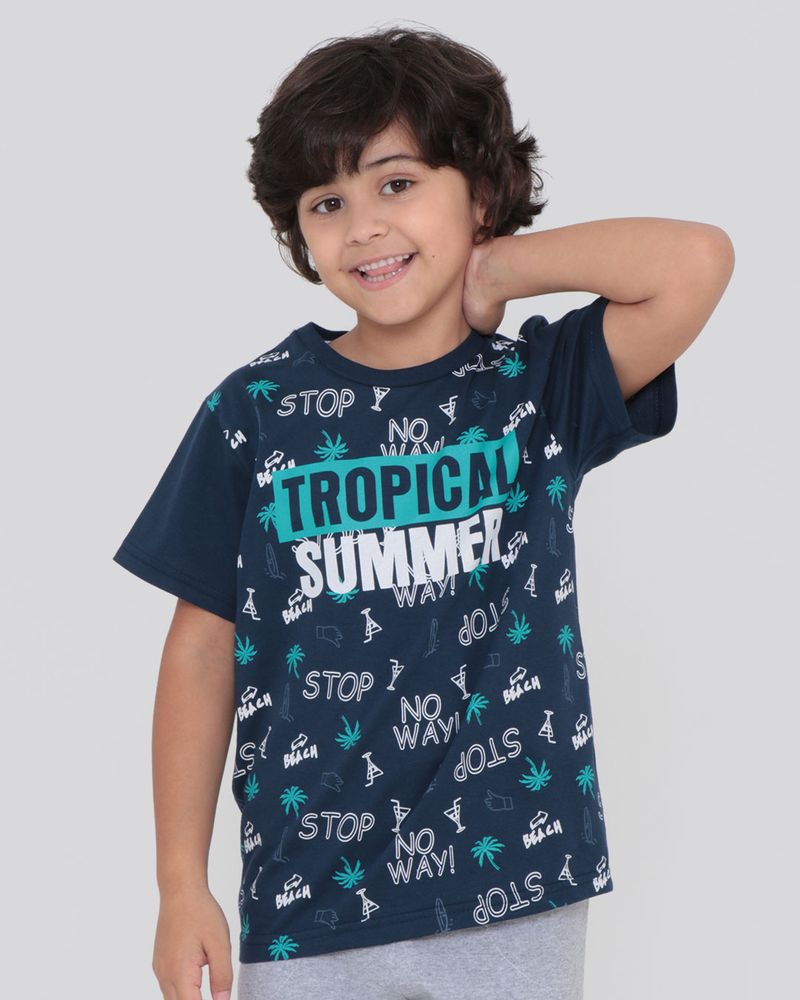 Camiseta Infantil Estampa Tropical Azul Marinho | Lojas Torra - Lojas Torra