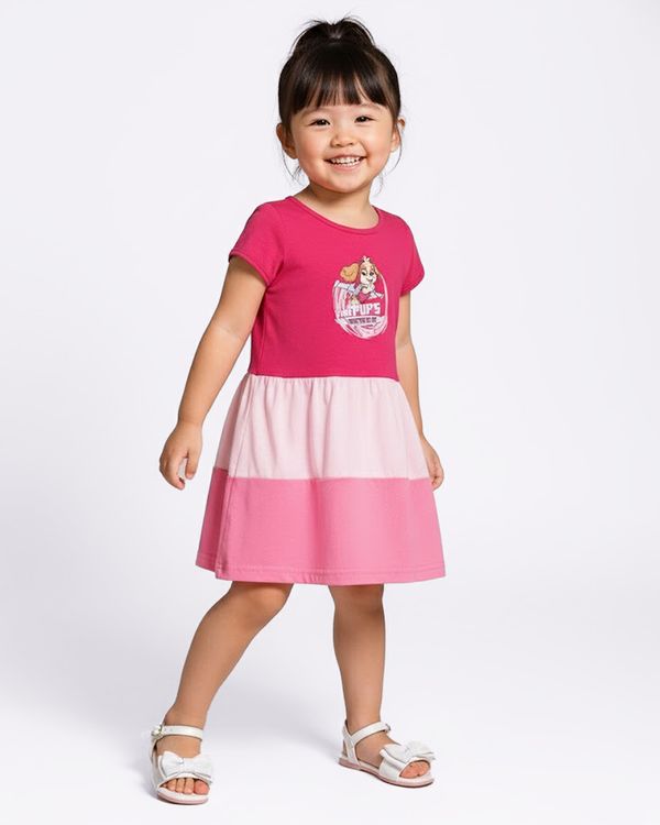 Vestido Bebê Curto Algodão Patrulha Canina Skye Rosa 1