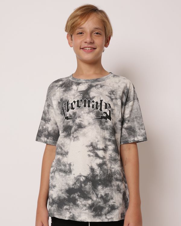 Camiseta Juvenil Algodão Estampada Tie Dye Manga Curta Cinza 10