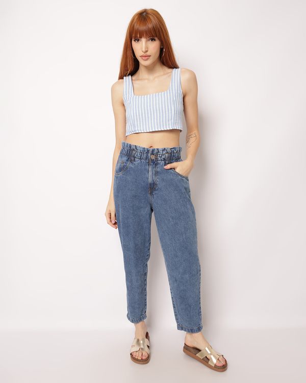 Calça Jeans Feminina Clochard com Bolsos Azul 46