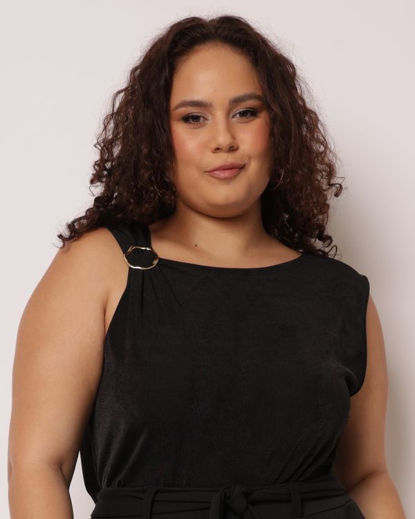 Regata Plus Size Feminina Texturizada Aviamento Preta G2