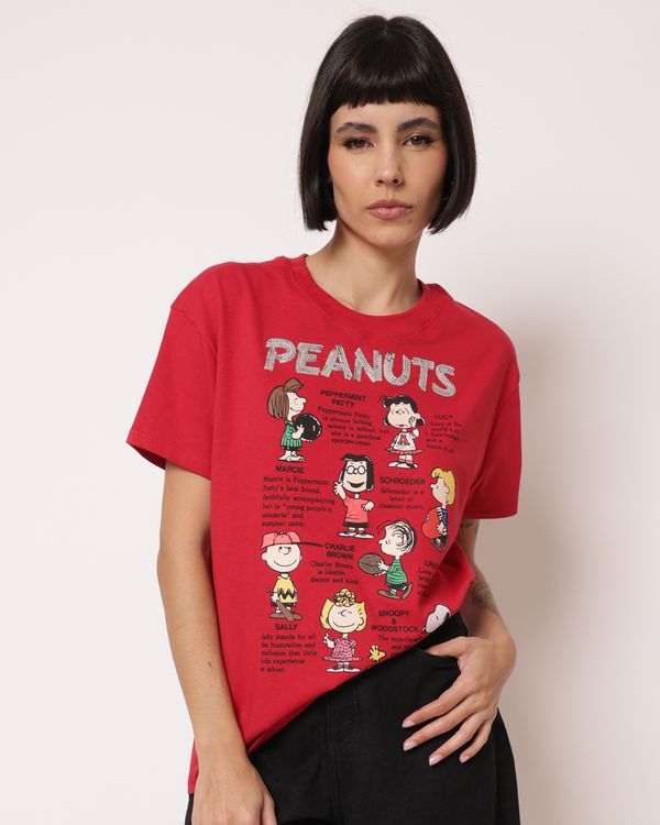 Camiseta Feminina Algodão Estampa Peanuts Vermelha M