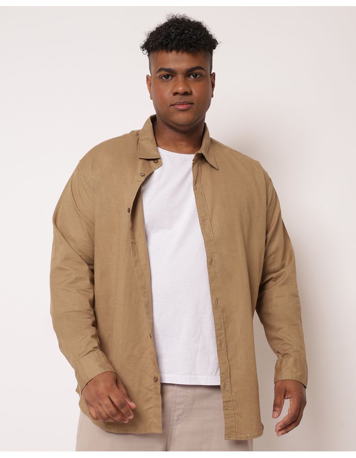 Camisa-Ml-Linho-Lisa-Marrom-Plus---Marrom