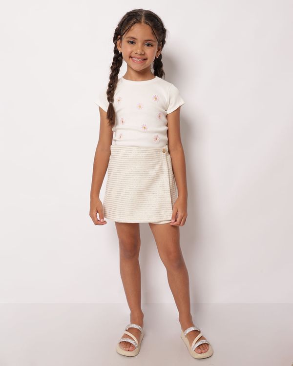 Short Saia Infantil Curto Listrado com Lurex Bege 6