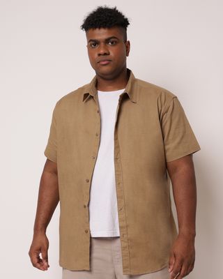 Camisa-Mc-Linho-Lisa-Marrom-Plus---Marrom