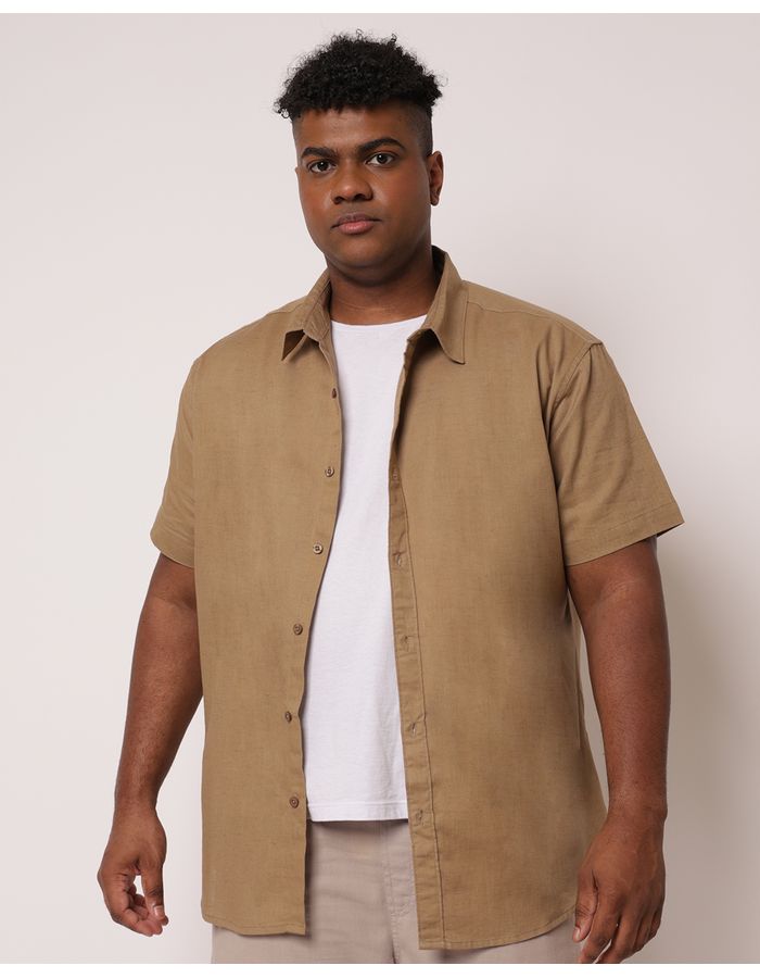 Camisa-Mc-Linho-Lisa-Marrom-Plus---Marrom